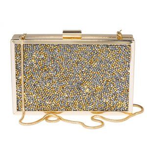 NEW Peugeot Women's Gold Glitter Disco Clutch Bag With Matching Gold Strap